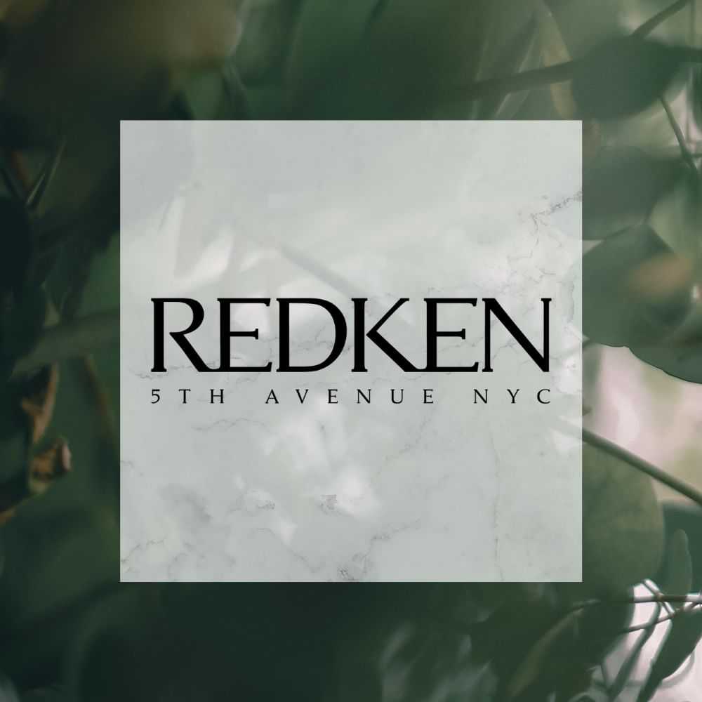 Redken logo with "5th Avenue NYC" text on a green leafy background.