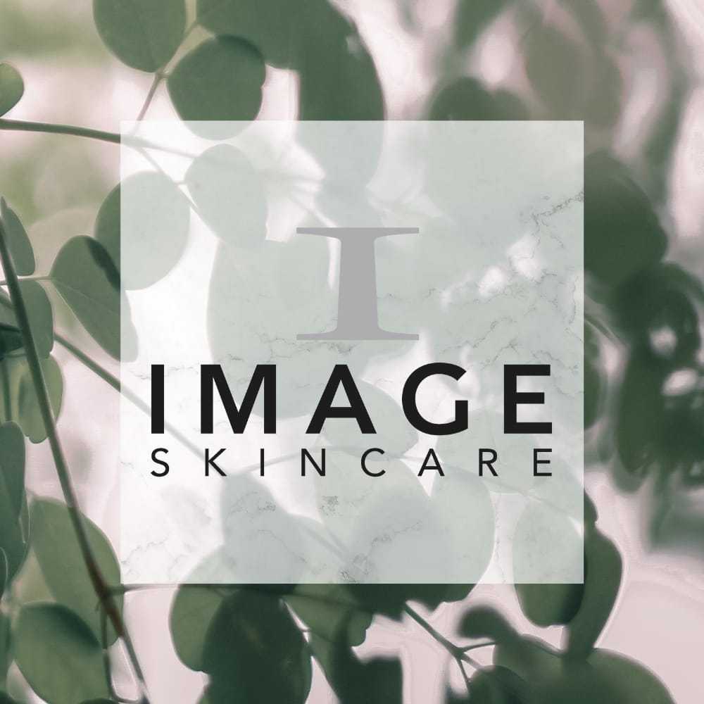 Image Skincare logo with leaves in the background.