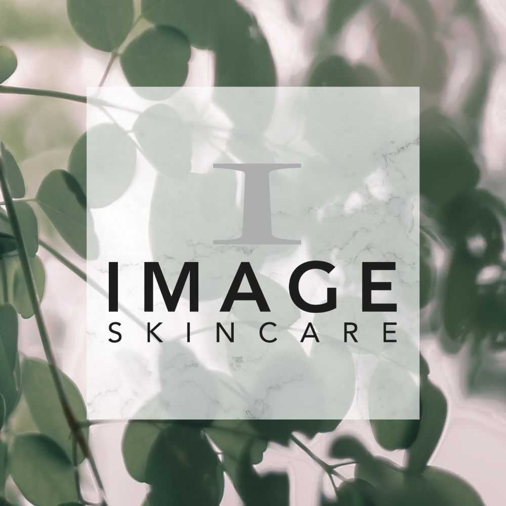 Image Skincare logo with leaves in the background.